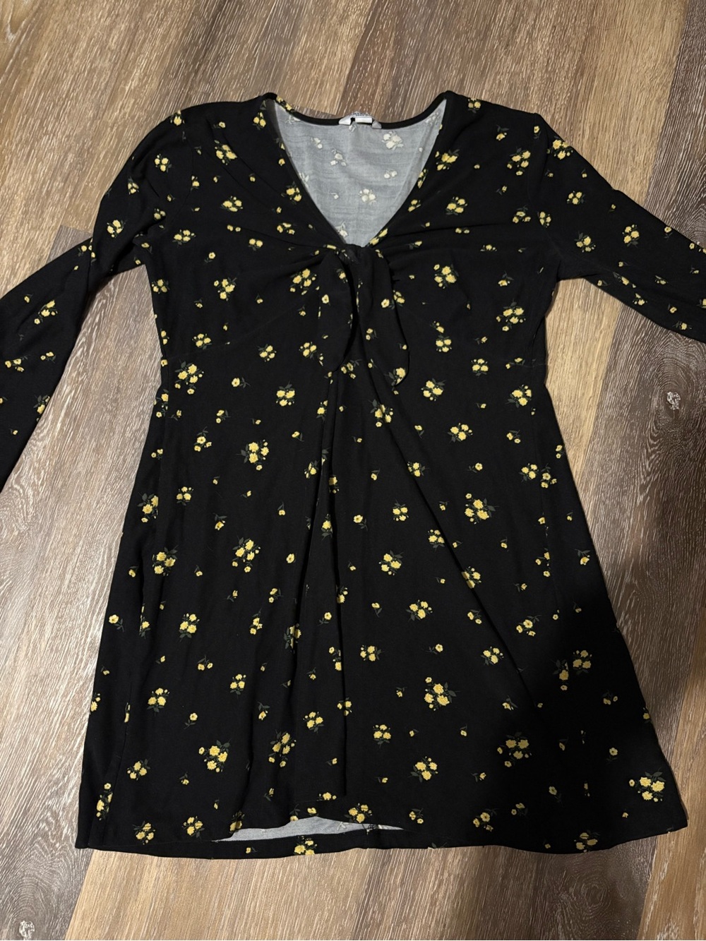 Arizona Jean Company Black Floral Asymmetrical Dress with Yellow Accents